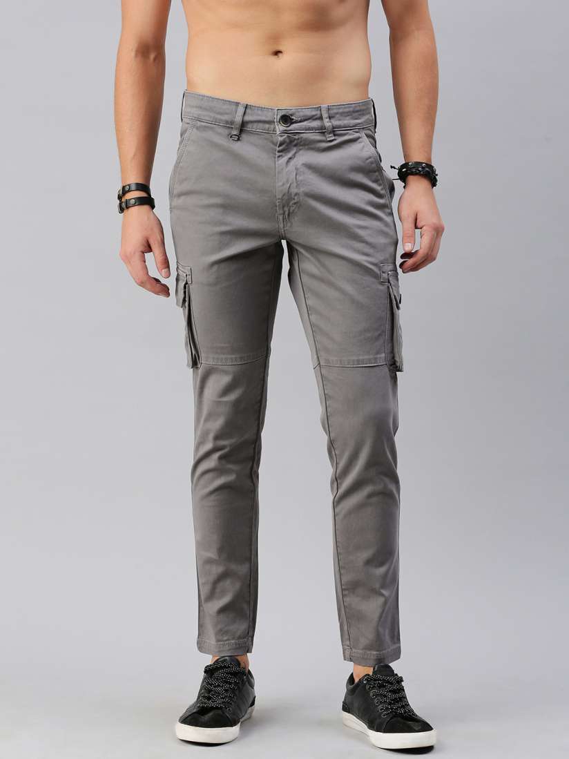 Buy Roadster Men Grey Regular Fit Solid Cargos Trousers for Men 12919406 Myntra