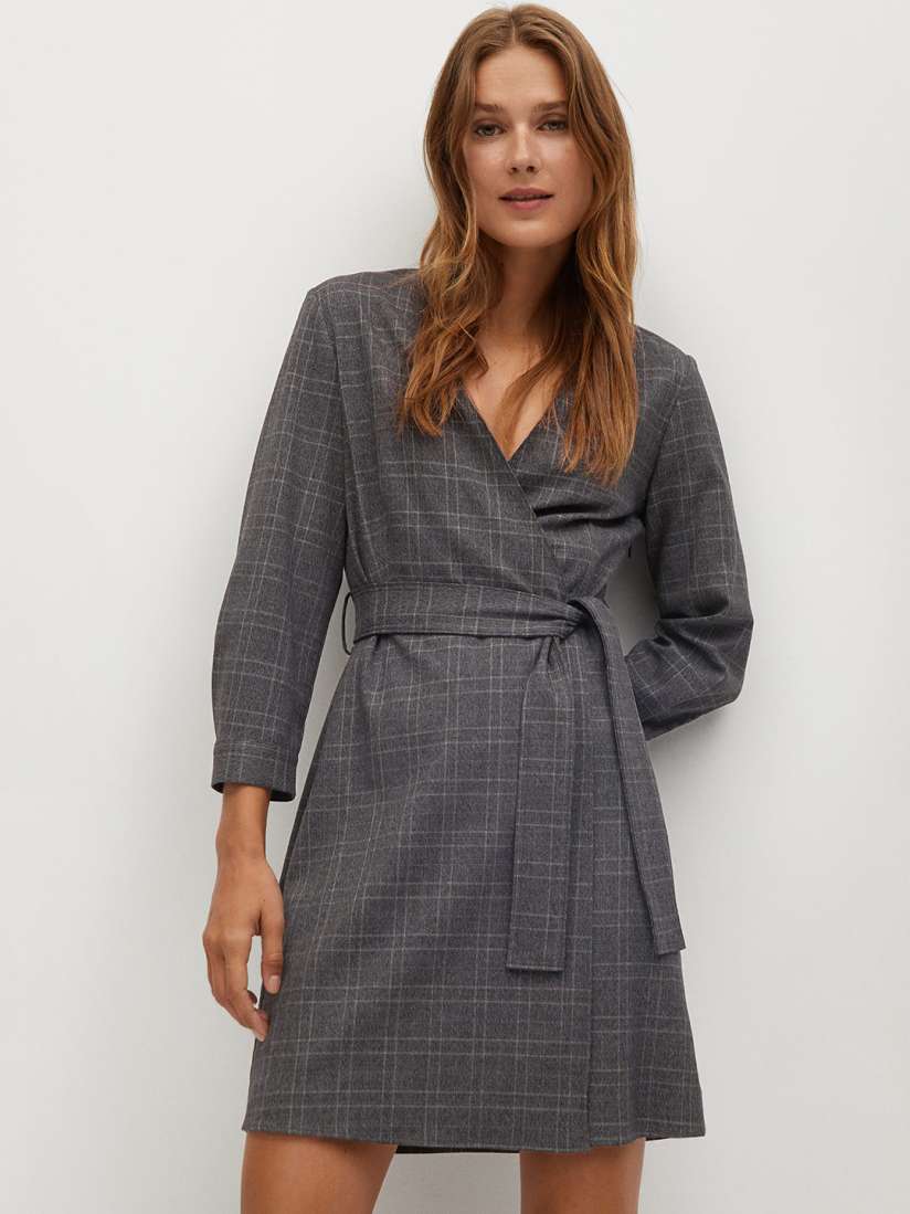 Buy MANGO Women Charcoal Grey Checked Wrap Dress Dresses for Women 12922548 Myntra