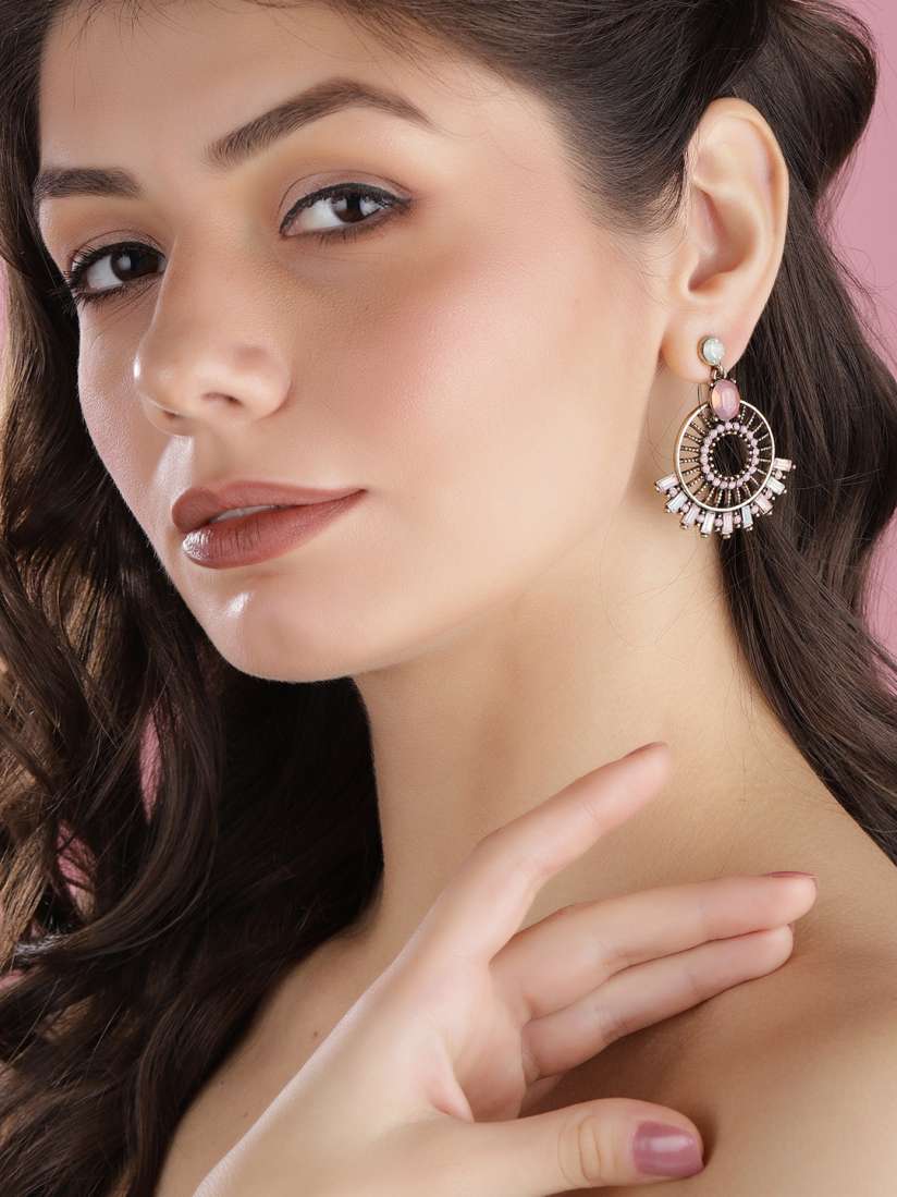 Buy TOKYO TALKIES X rubans FASHION ACCESSORIES Gold Toned Pink Circular Drop Earrings Earrings for Women 12925922 Myntra