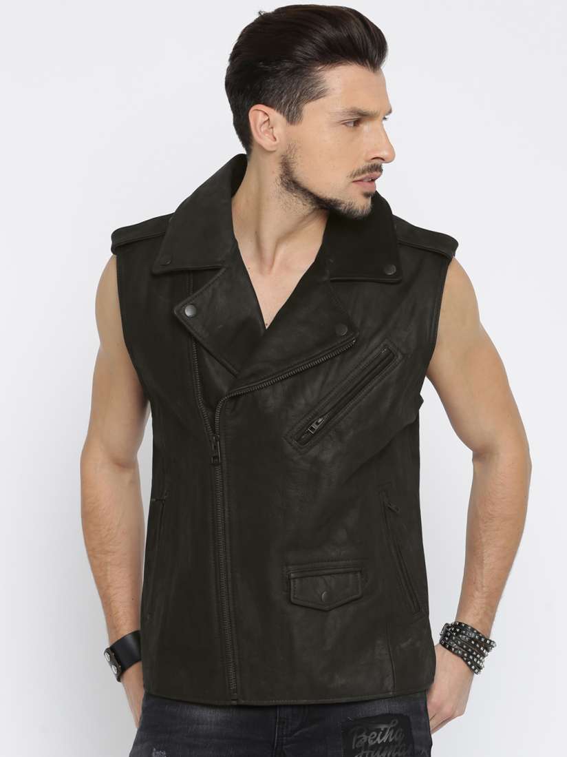 Buy Harley Davidson Black Sleeveless Leather Jacket Jackets for Men Myntra