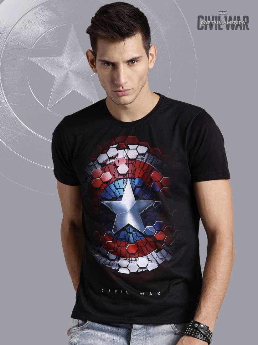 Buy Kook N Keech Marvel Black Captain America Print T shirt Tshirts for Men 1293737 Myntra
