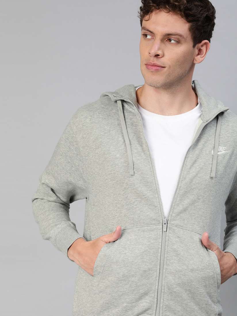 Buy Nike Men Grey Melange Solid CLUB Hooded Sweatshirt Sweatshirts for Men 12955122 Myntra