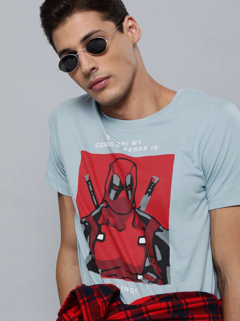 Buy Kook N Keech Marvel Men Blue Red Deadpool Print Pure Cotton T shirt Tshirts for Men 12955350 Myntra