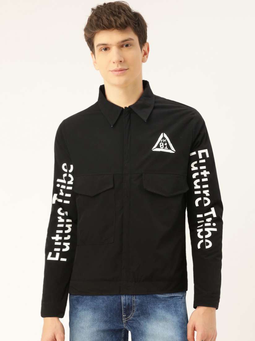 Buy Flying Machine Men Black White Typography Printed Sporty Jacket Jackets for Men 12971130 Myntra