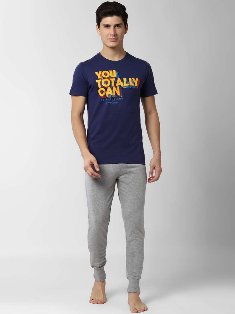 Buy Peter England Men Navy Blue Grey Melange Printed Lounge Set Night suits for Men 12974136 Myntra