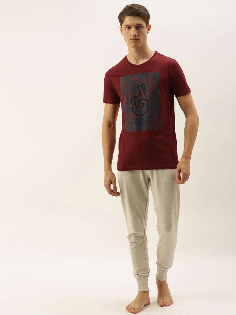 Buy Peter England Men Maroon Off White Printed Night suit Night suits for Men 12974154 Myntra