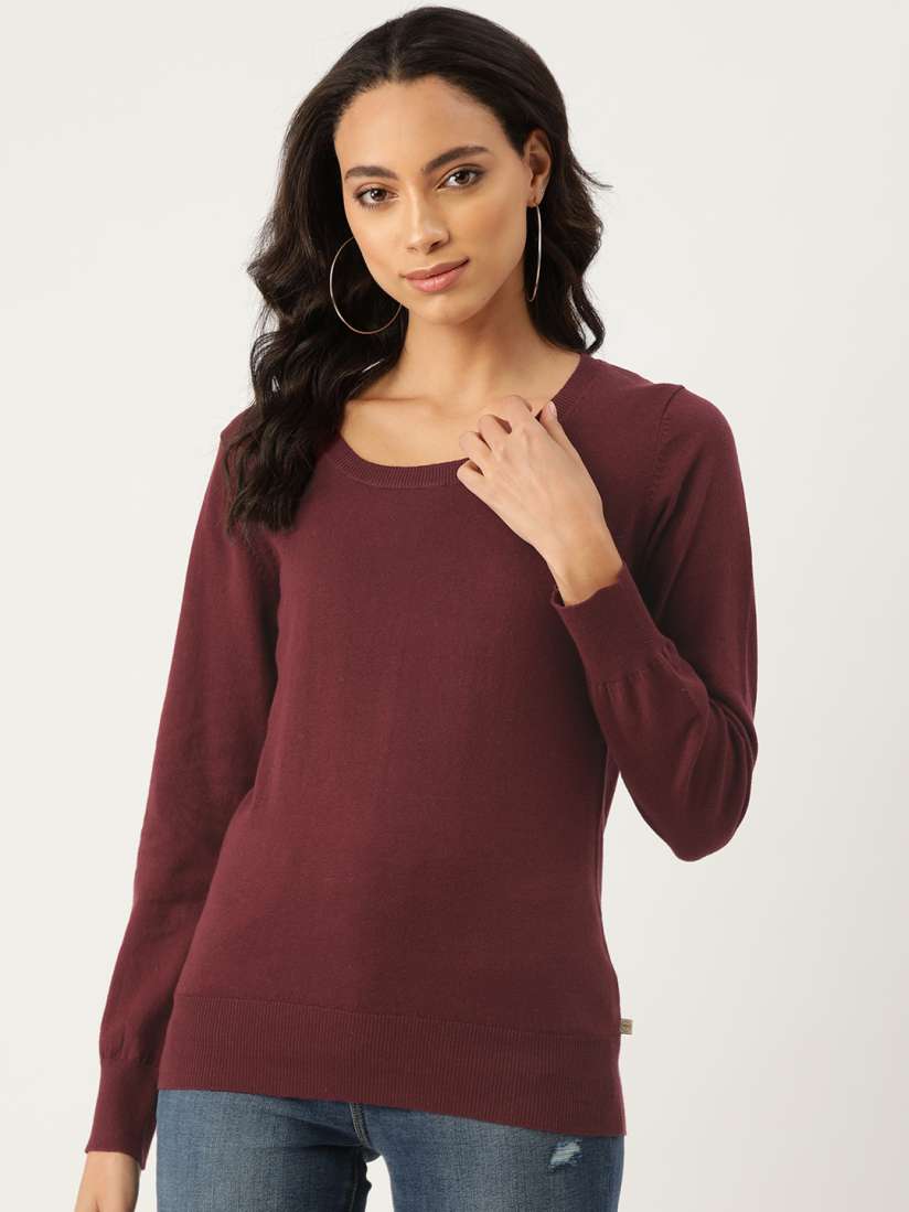 Buy Madame Women Burgundy Solid Pullover Sweater Sweaters for Women 12977432 Myntra