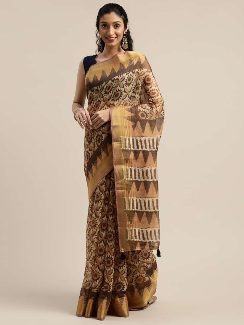 Buy Vaamsi Beige Brown Art Silk Printed Saree Sarees for Women 12996504 Myntra