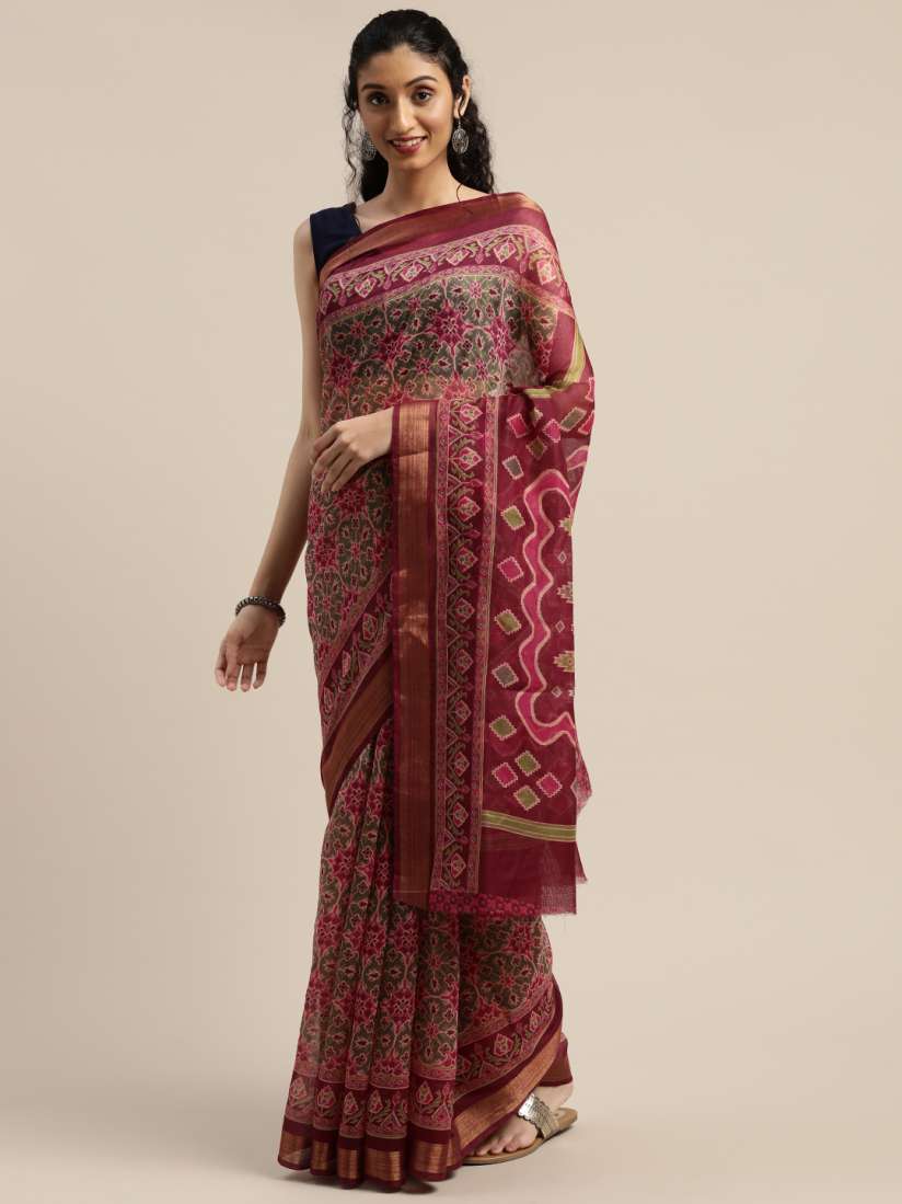 Buy Vaamsi Pink Green Art Silk Printed Saree Sarees for Women 12996582 Myntra
