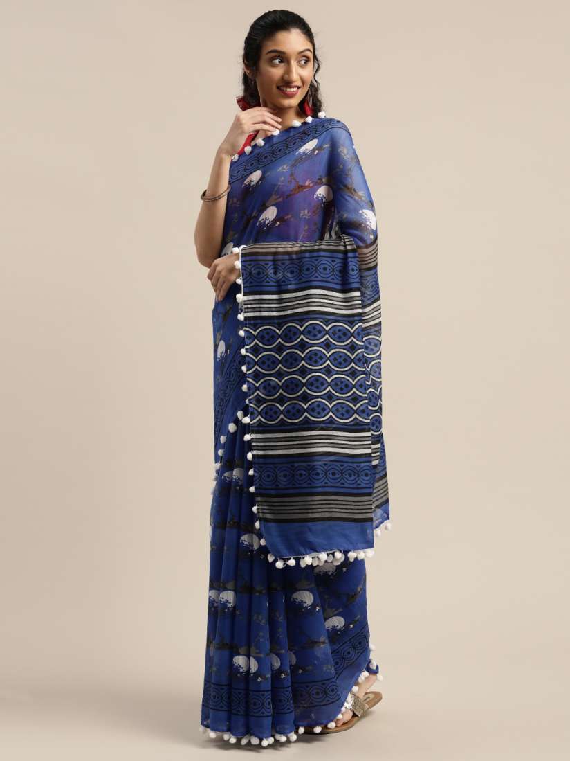 Buy Vaamsi Blue White Art Silk Printed Saree Sarees for Women 12996646 Myntra