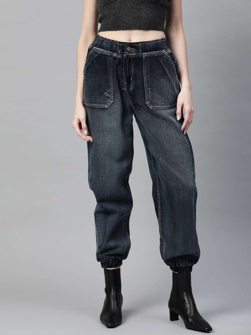 Joggers jeans for womens myntra outlet