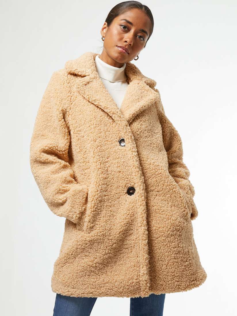 Buy DOROTHY PERKINS Women Beige Petite Solid Sherpa Coat Coats for Women 13005020 Myntra