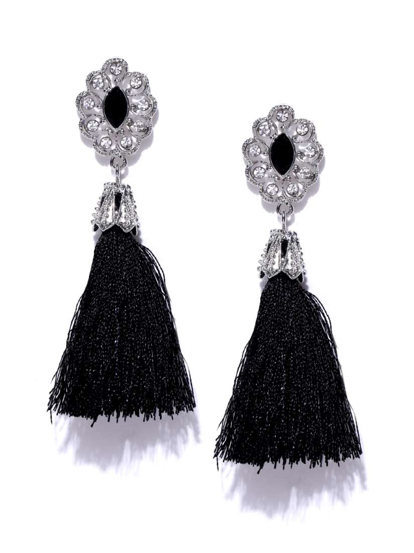 Silver and black tassel earrings online