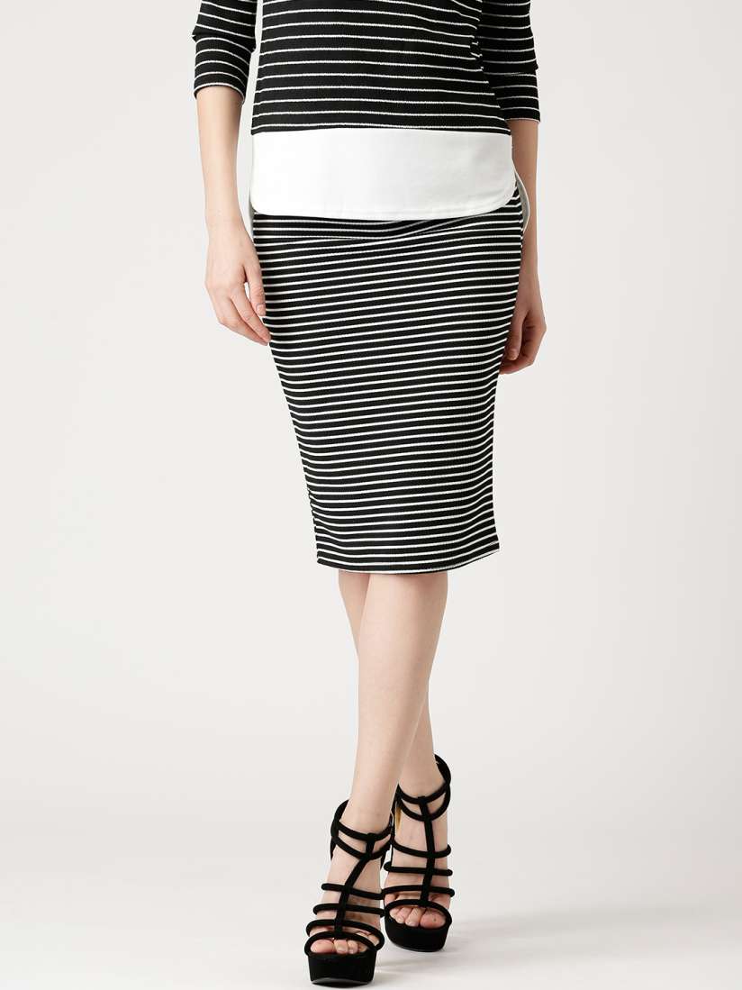 Buy QUIZ Black White Striped Midi Pencil Skirt Skirts for Women 1300629 Myntra