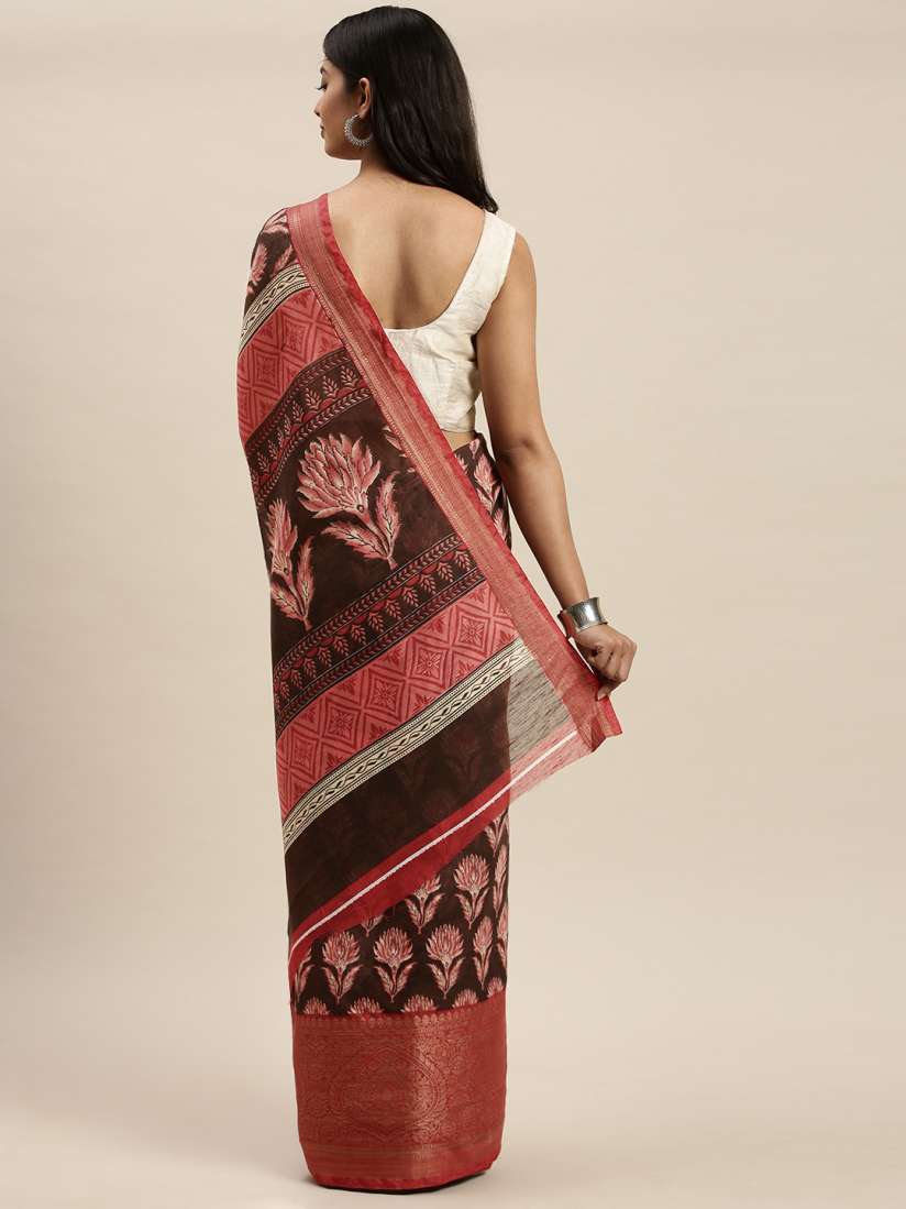 Buy Vaamsi Brown Printed Art Silk Saree Sarees for Women 13008454 Myntra