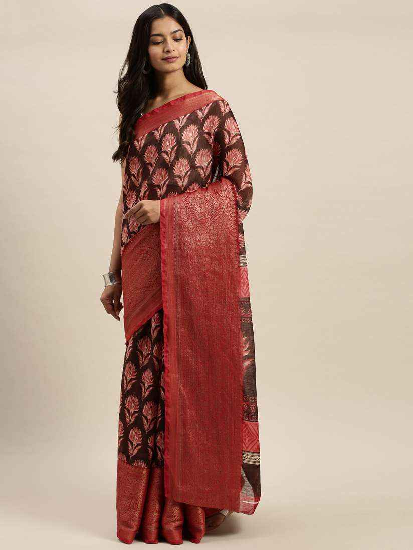 Buy Vaamsi Brown Printed Art Silk Saree Sarees for Women 13008454 Myntra