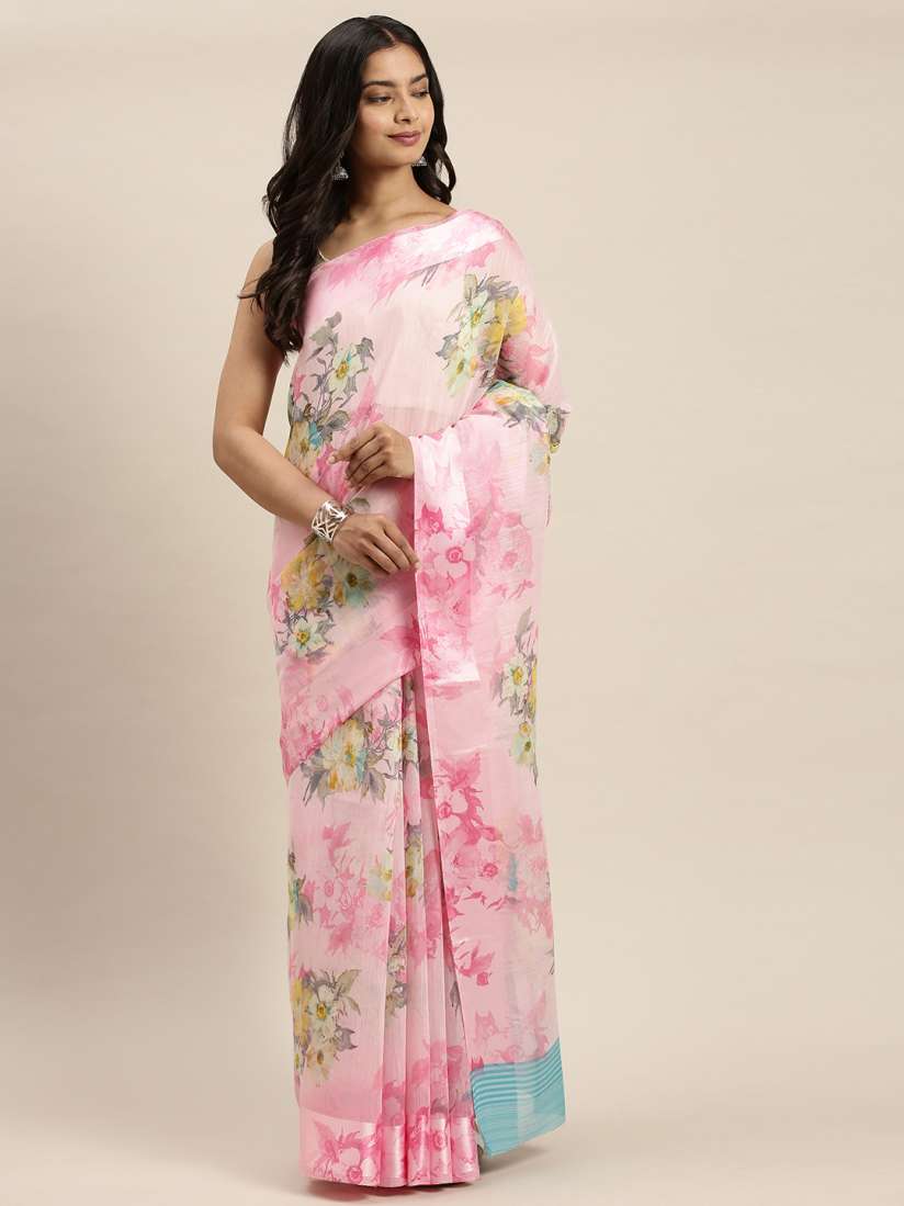 Buy Vaamsi Pink Floral Printed Art Silk Saree Sarees for Women 13008504 Myntra