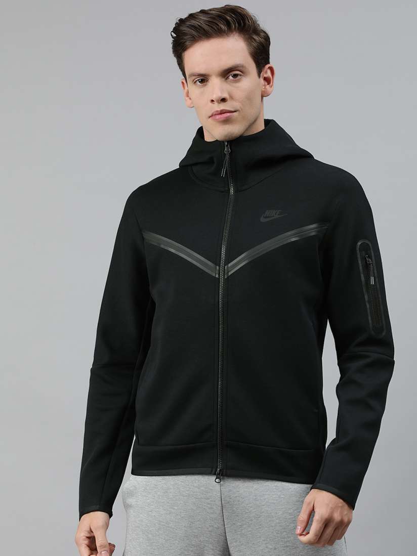 Buy Nike Men Black Solid AS M NSW TCH FLC HOODIE FZ WR Sweatshirt with Striped Detail Sweatshirts for Men 13010718 Myntra