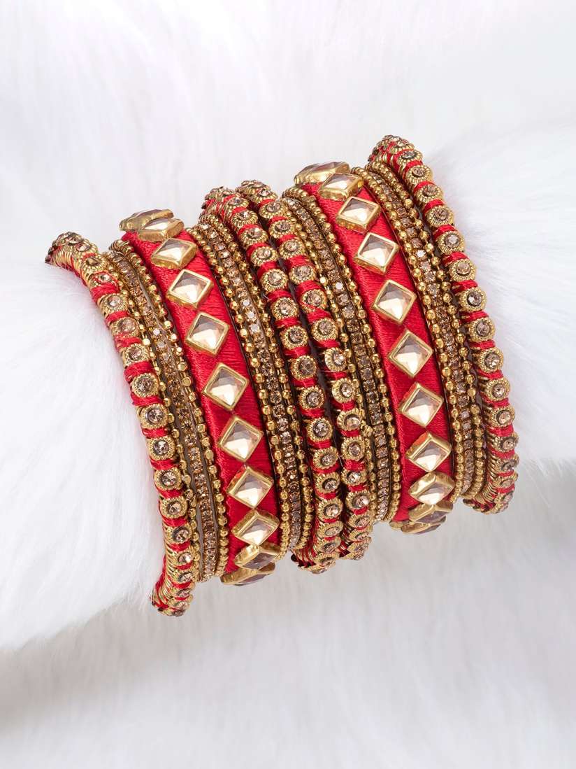 Buy Peora Women Gold Plated Red Velvet Silk Thread Chuda Chura Bangle Set Bangle for Women 13020944 Myntra