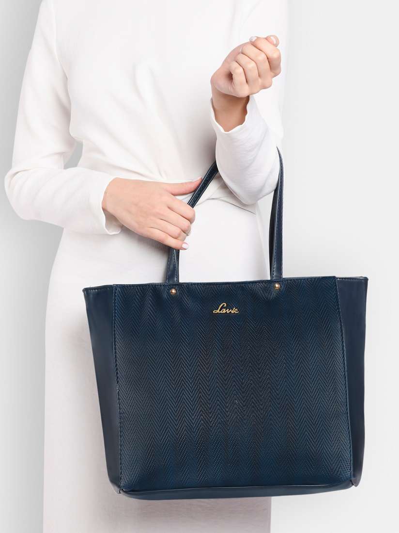 Buy Lavie Malgana Navy Blue Printed Structured Shoulder Bag Handbags for Women 13032376 Myntra