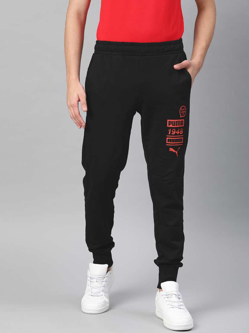 Buy Puma Men Black Graphic Sweatpants BT Solid Joggers With Printed Detail Track Pants for Men 13036280 Myntra