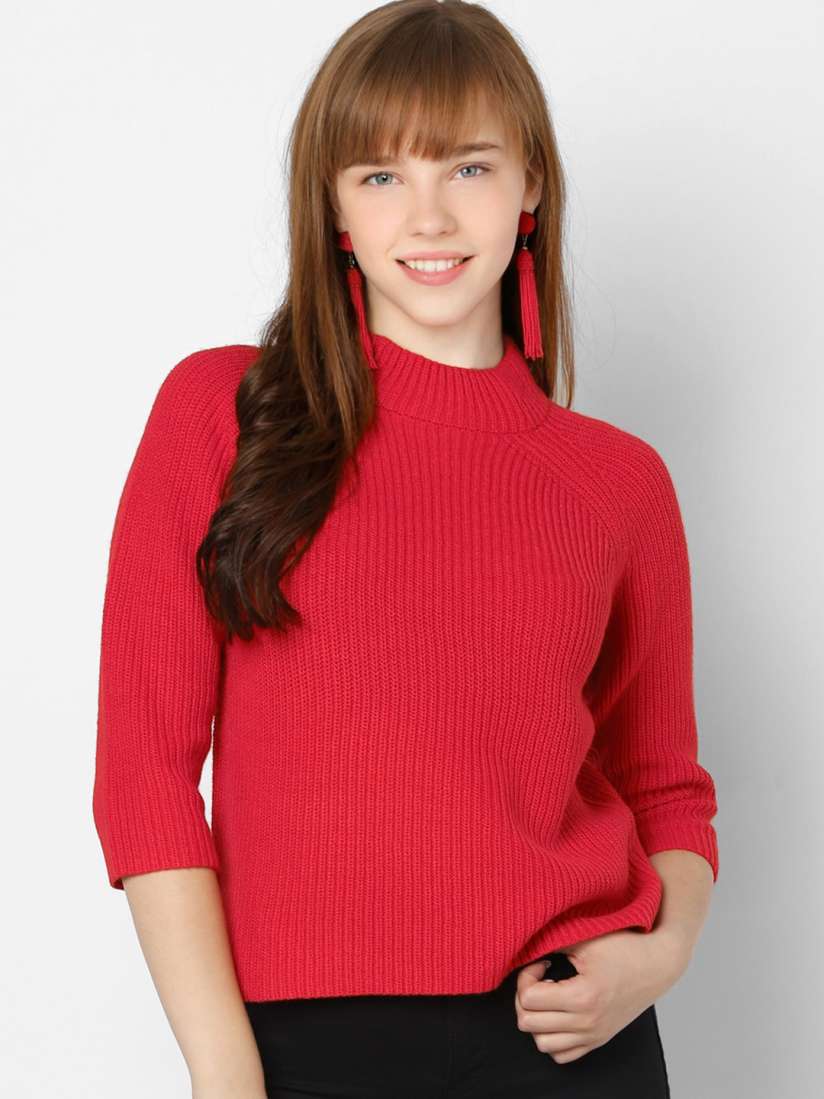 Buy ONLY Women Red Ribbed Pullover Sweater Sweaters for Women 13043020 Myntra