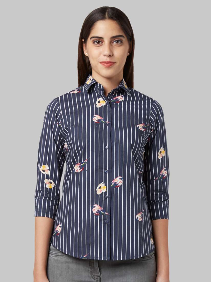 Buy Park Avenue Woman Blue Regular Fit Striped Casual Shirt Shirts for Women 13048458 Myntra