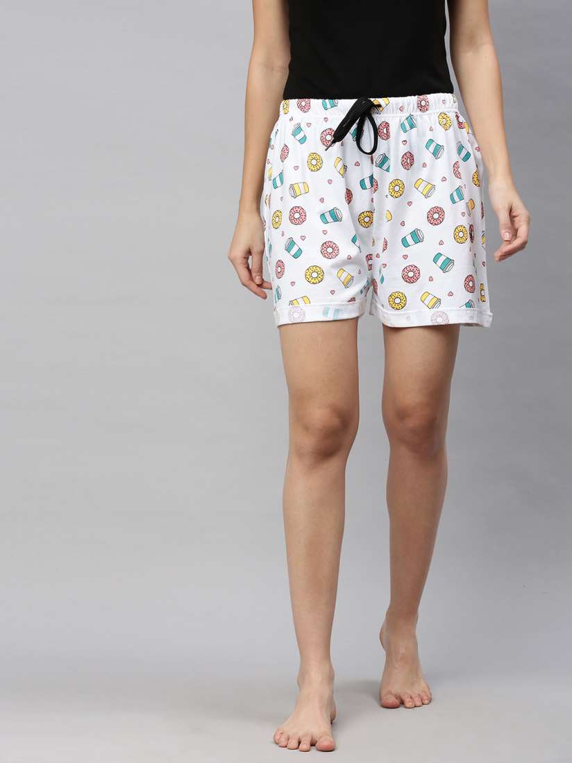 Buy QUARANTINE Women White Pure Cotton Donut Print Lounge Shorts Lounge Shorts for Women 13060200 Myntra