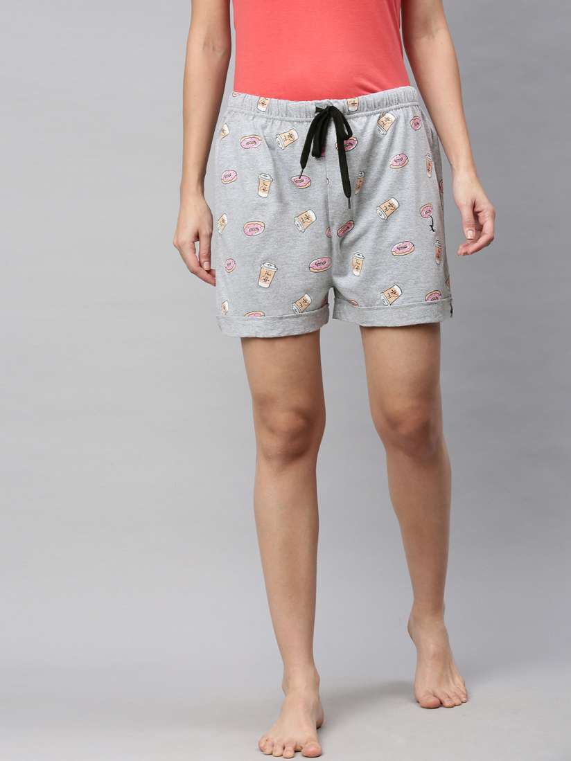 Buy QUARANTINE Women Grey Pure Cotton Donut Print Lounge Shorts Lounge Shorts for Women 13060222 Myntra
