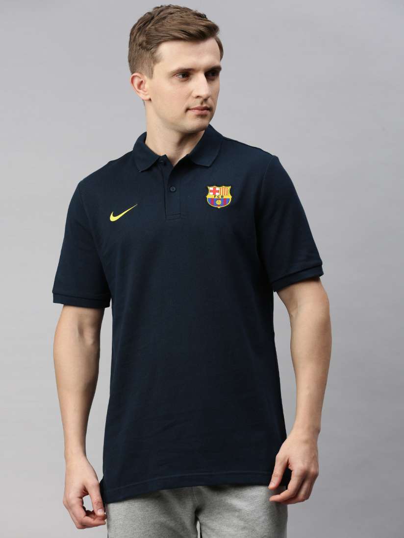 Buy Nike Men Navy Blue Solid Polo Collar Pure Cotton Football T shirt Tshirts for Men 13073222 Myntra