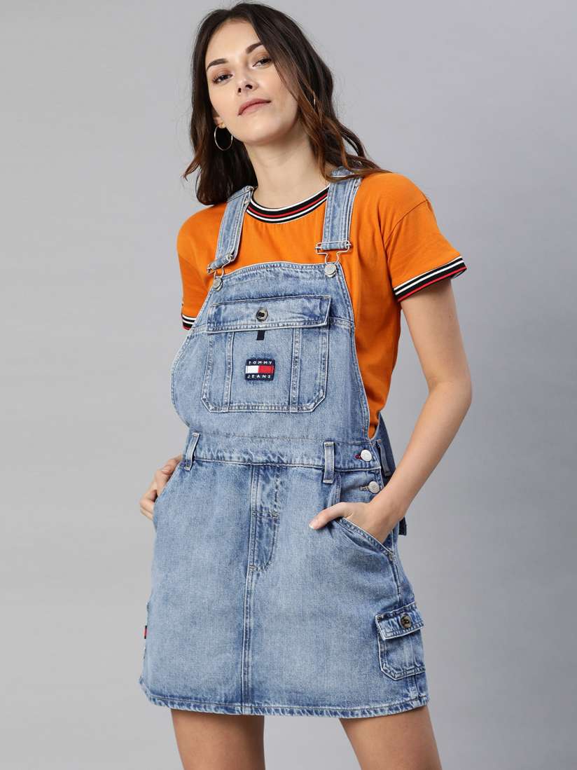 Buy Tommy Hilfiger Women Blue Solid Pinafore Dress Dresses for Women 13076990 Myntra