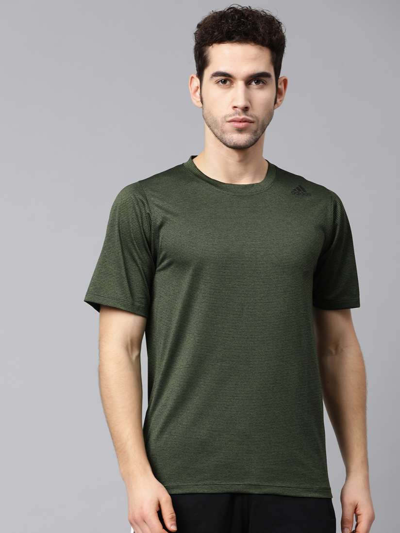 Buy ADIDAS Men Olive Green Self Striped Freelift Tech Climate Fitted Training T Shirt Tshirts for Men 13080462 Myntra