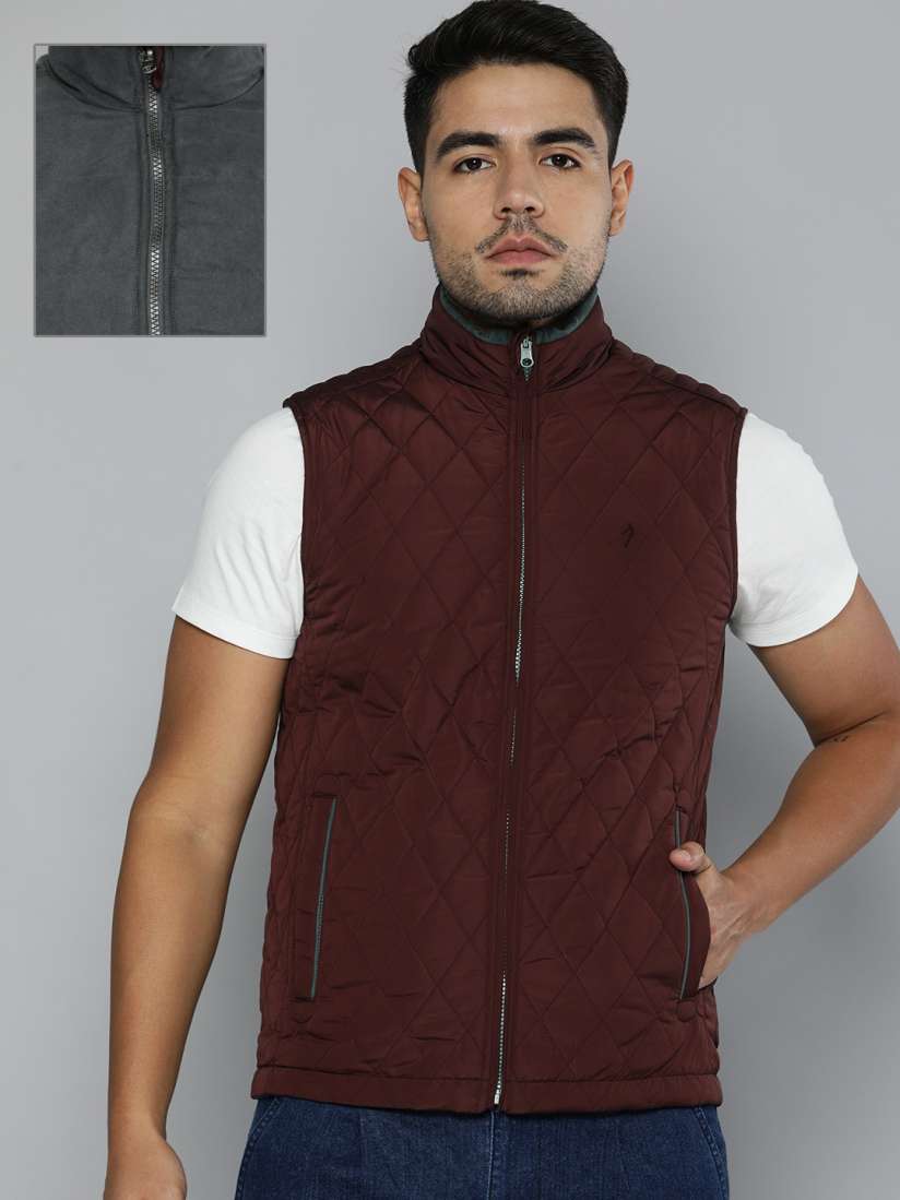Buy Indian Terrain Men Maroon Charcoal Grey Solid Reversible Quilted Jacket Jackets for Men 13083240 Myntra