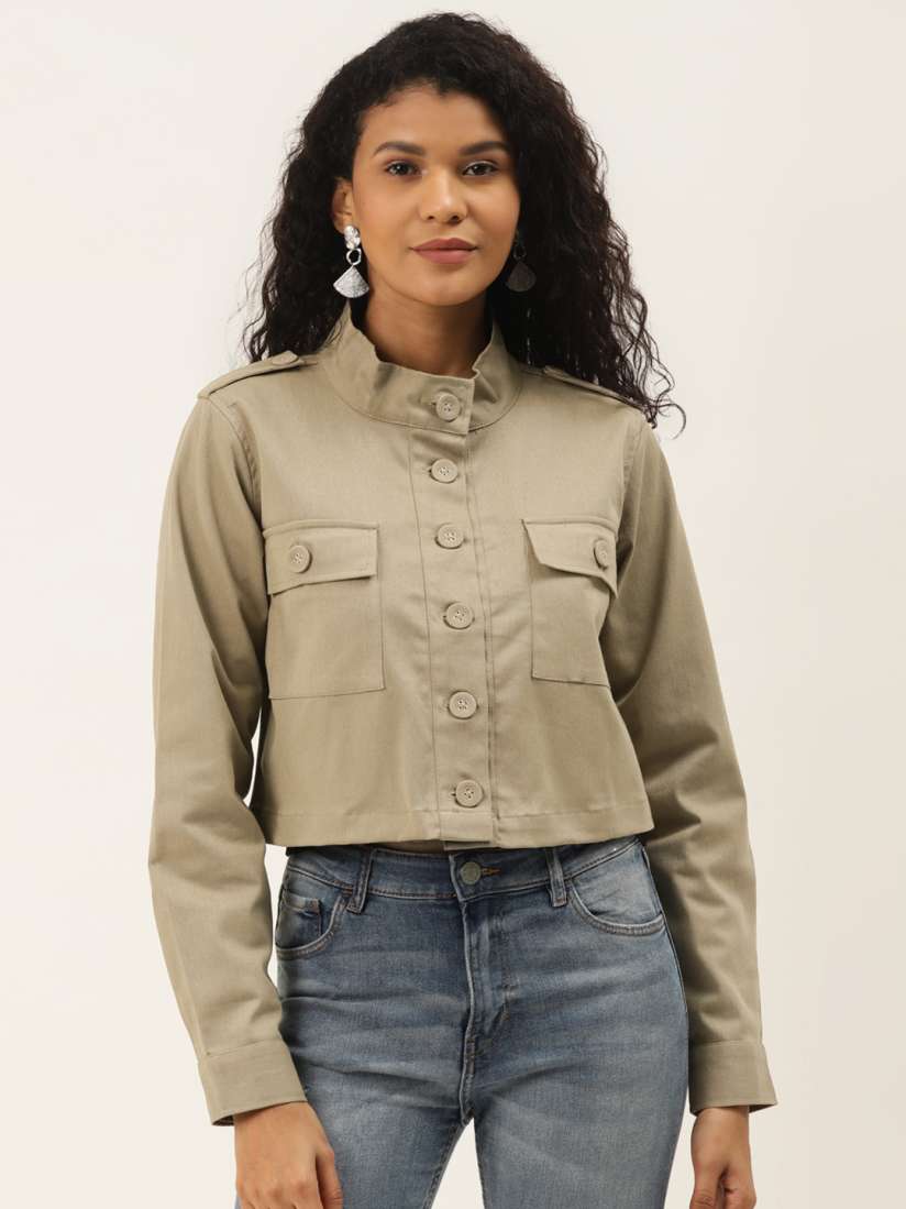 Cropped khaki jacket womens cheap