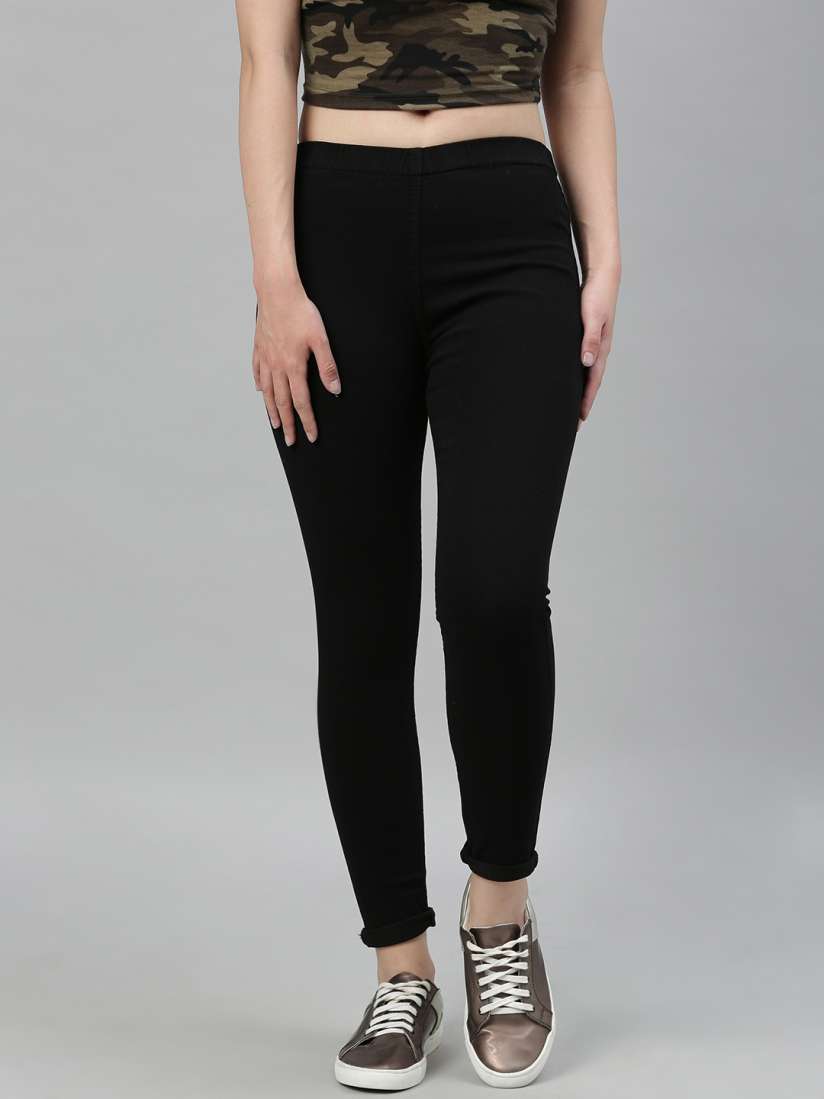 Buy ADBUCKS Women Black Slim Fit Solid Denim Jeggings Jeggings for Women 13096334 Myntra