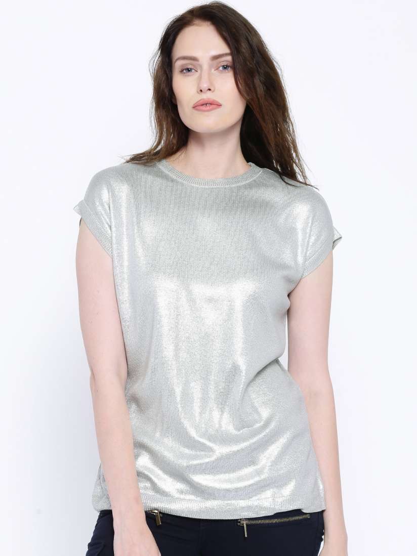 Buy MANGO Silver Shimmer Sweater Sweaters for Women 1309848 Myntra