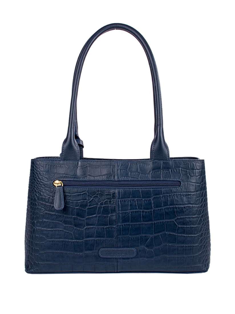 Hidesign Navy Blue EE BERLIN Croc Textured Leather Shoulder Bag