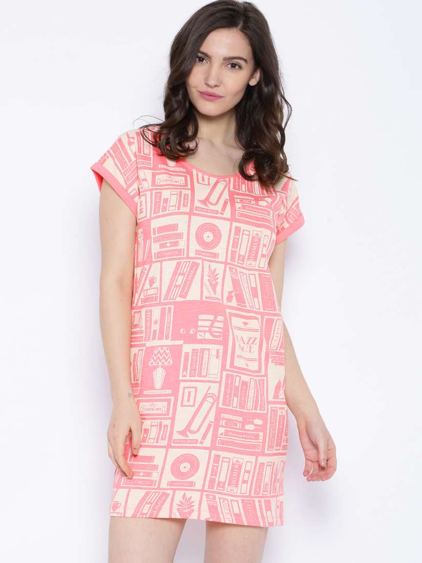 Buy Chumbak Pink Cream Coloured Printed Shift Dress Dresses for Women 1310790 Myntra