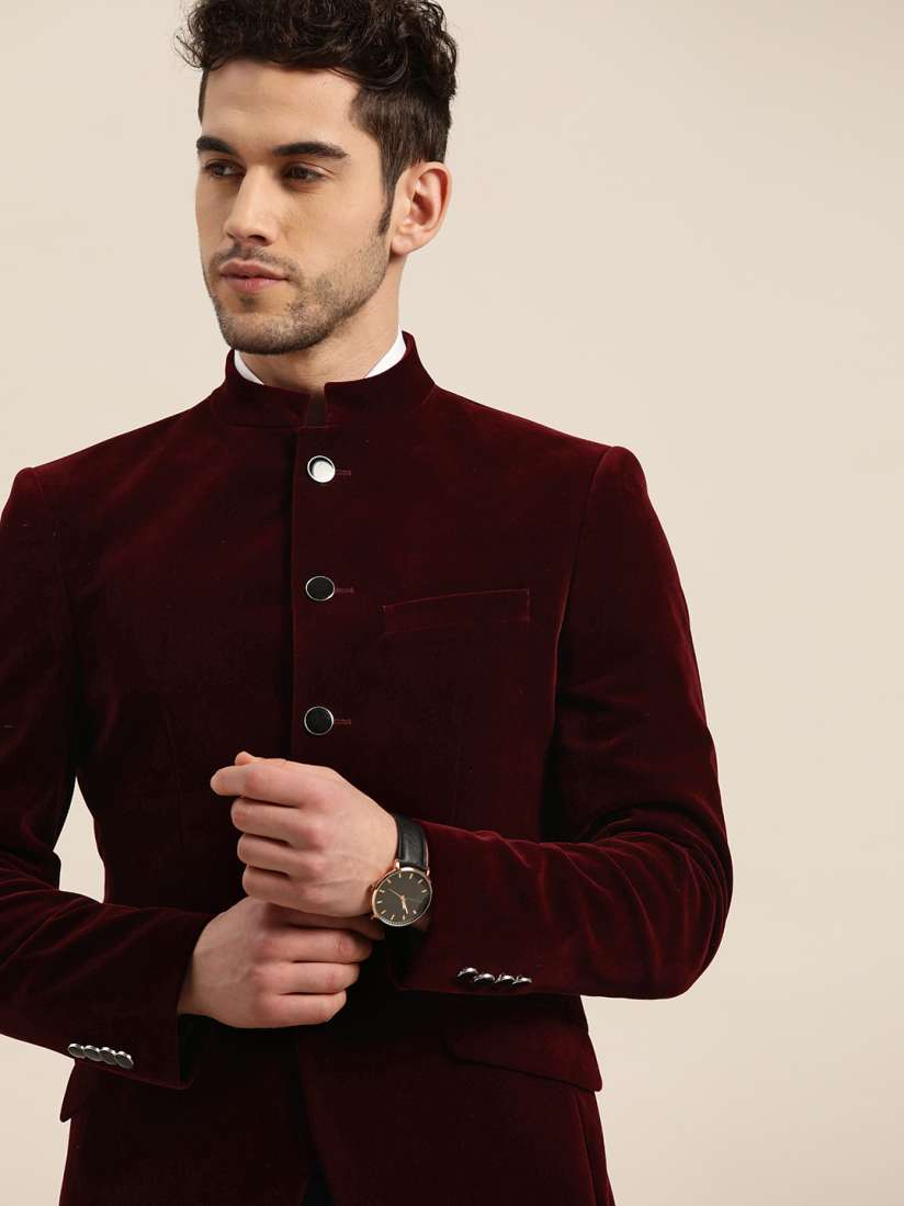 Buy INVICTUS Men Maroon Velvet Finish Slim Fit Ethnic Bandhgala Blazer Blazers for Men 1310967 Myntra