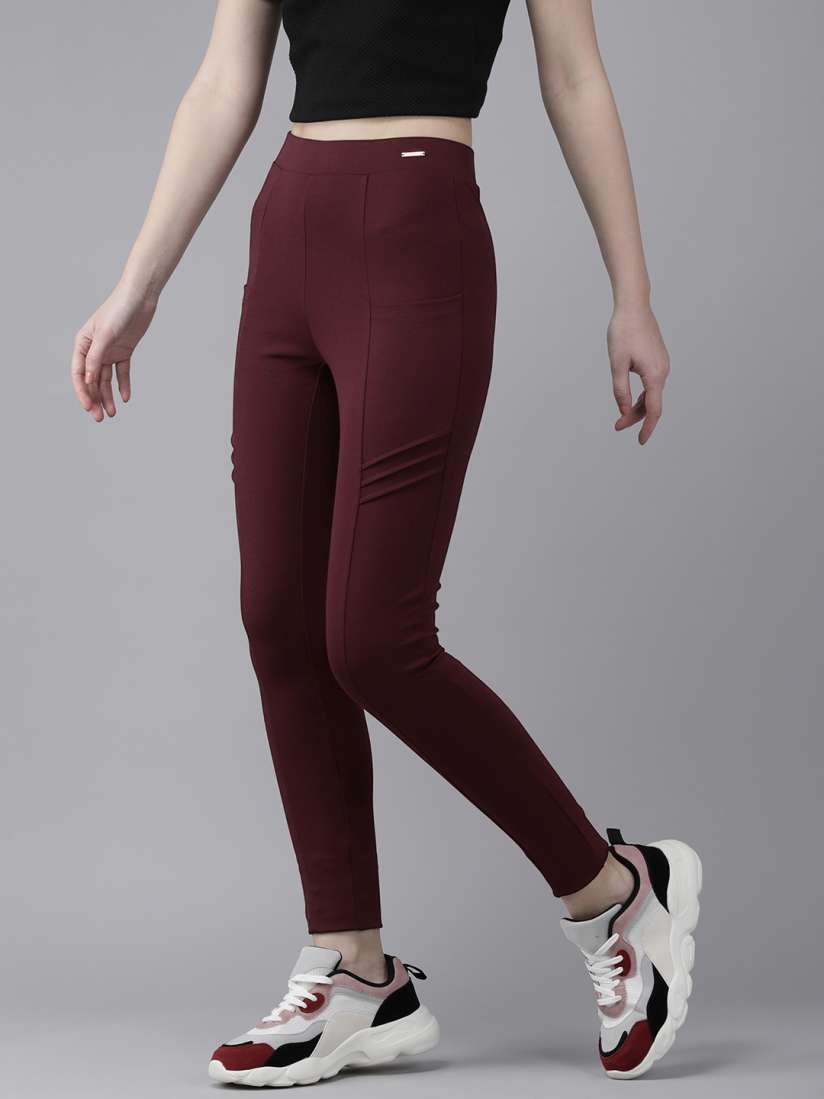 Buy Van Heusen Athleisure Women Tawny Port 4 Way Stretch Functional Pocket Treggings Track Pants for Women 13124796 Myntra