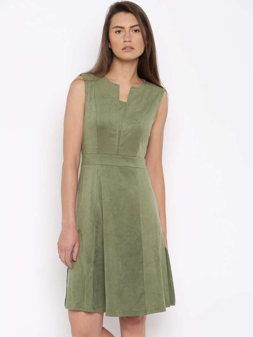 Olive green fit and flare dress sales