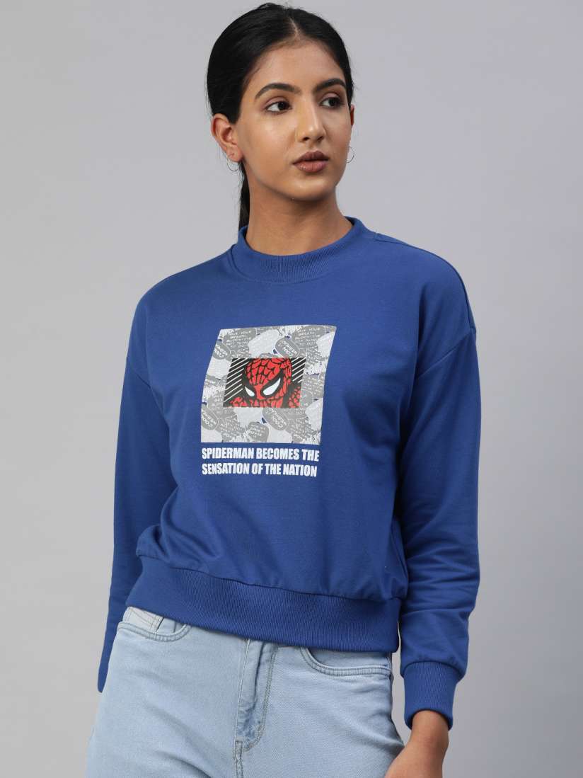 Buy Van Heusen Woman Blue Spider Man Printed Sweatshirt Sweatshirts for Women 13134656 Myntra