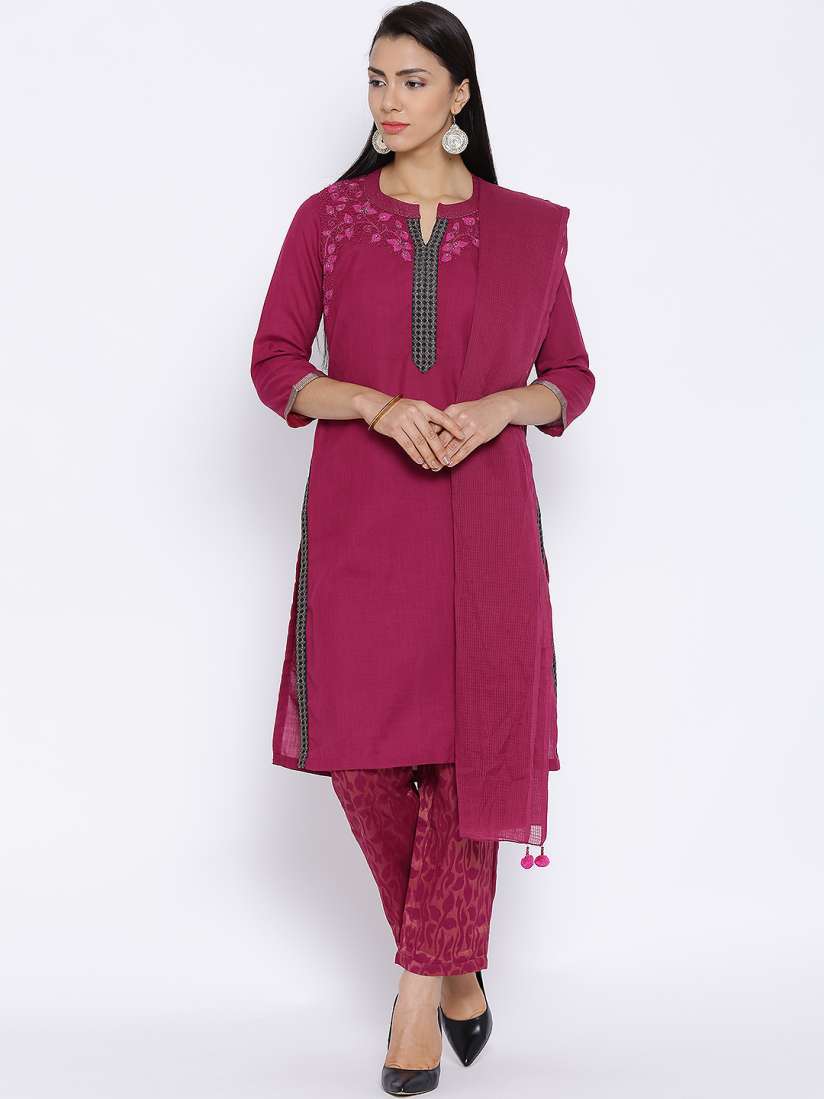 Buy Biba Magenta Embroidered Kurta with Palazzo Trousers Dupatta Kurta Sets for Women 1314268 Myntra