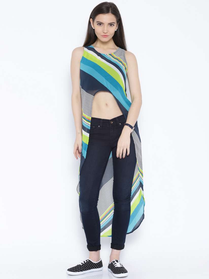 Buy Silly People Multicoloured Striped Sheer High Low Top Tops for Women 1316758 Myntra