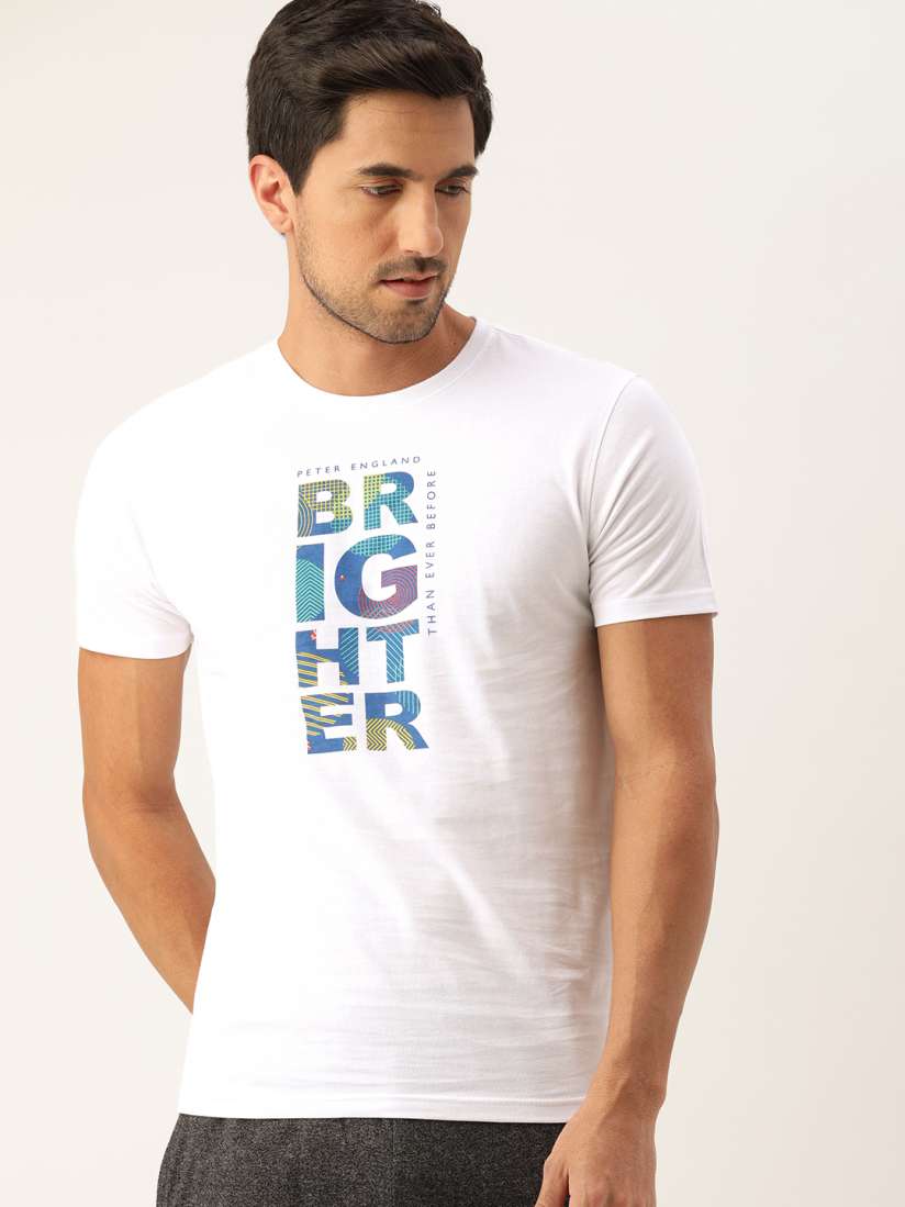 Buy Peter England Men White Printed Slim Fit Round Neck Lounge T shirt Lounge Tshirts for Men 13167912 Myntra