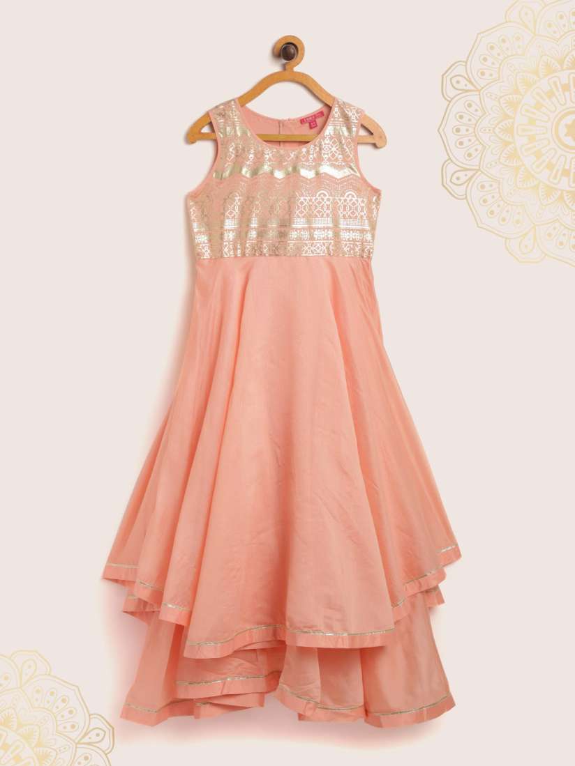 Buy Biba Girls Peach Coloured Gold Toned Printed Layered Maxi Dress Dresses for Girls 13167994 Myntra