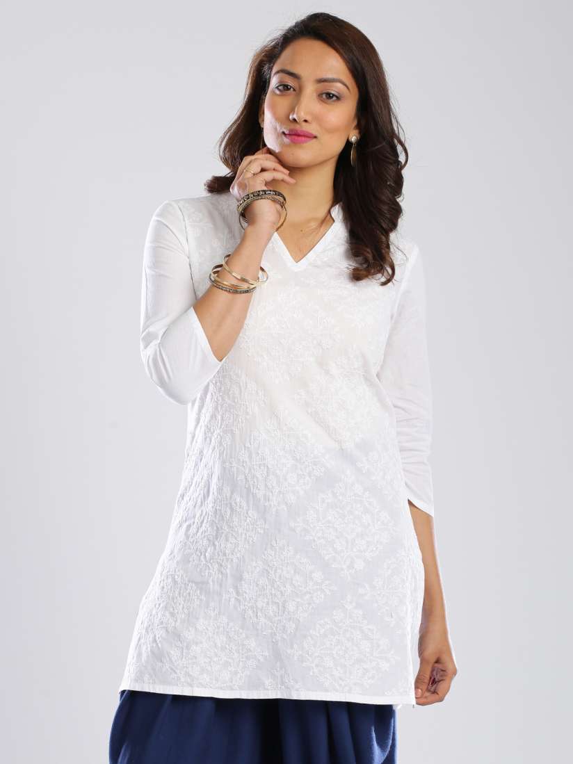 Buy Fabindia White Chikankari Embroidered Kurti Kurtis for Women 1317450 Myntra