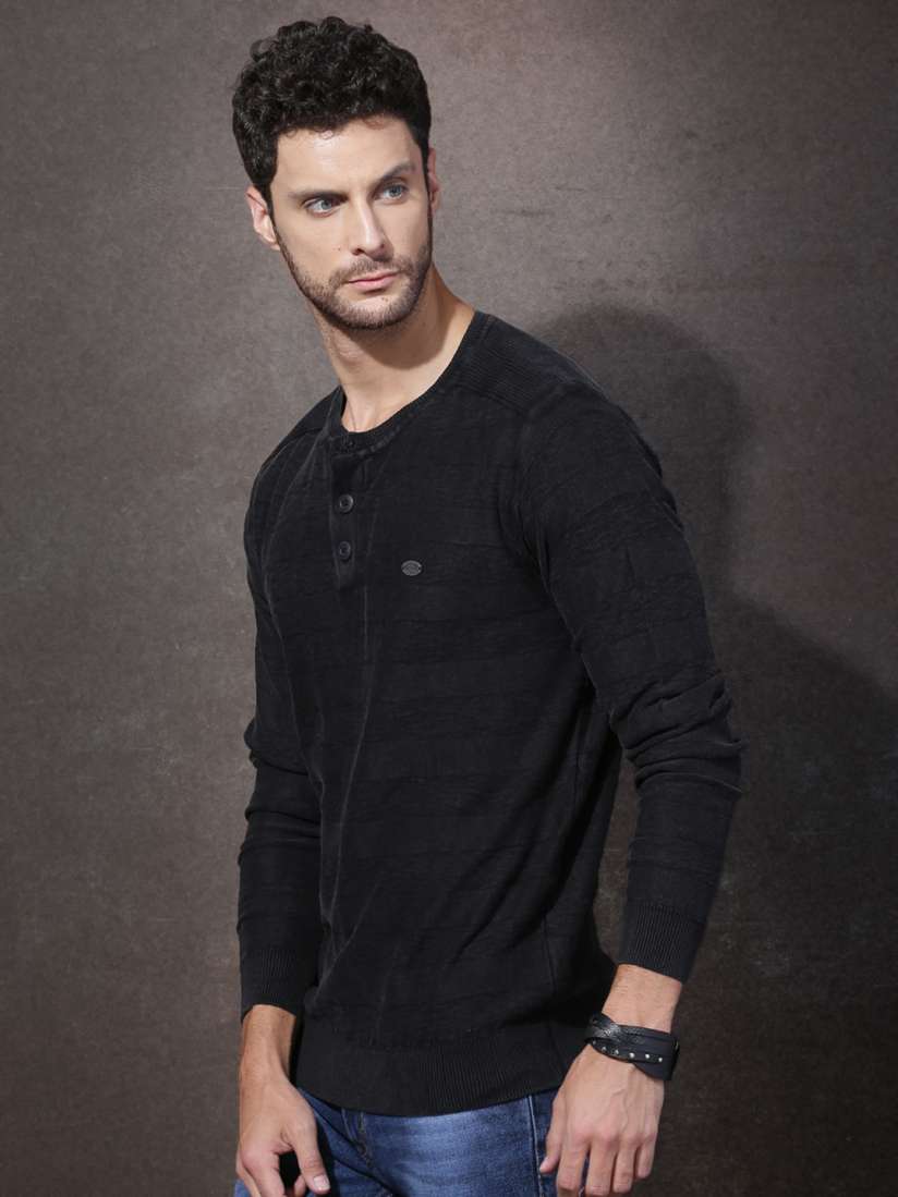 Roadster black henley sweater top