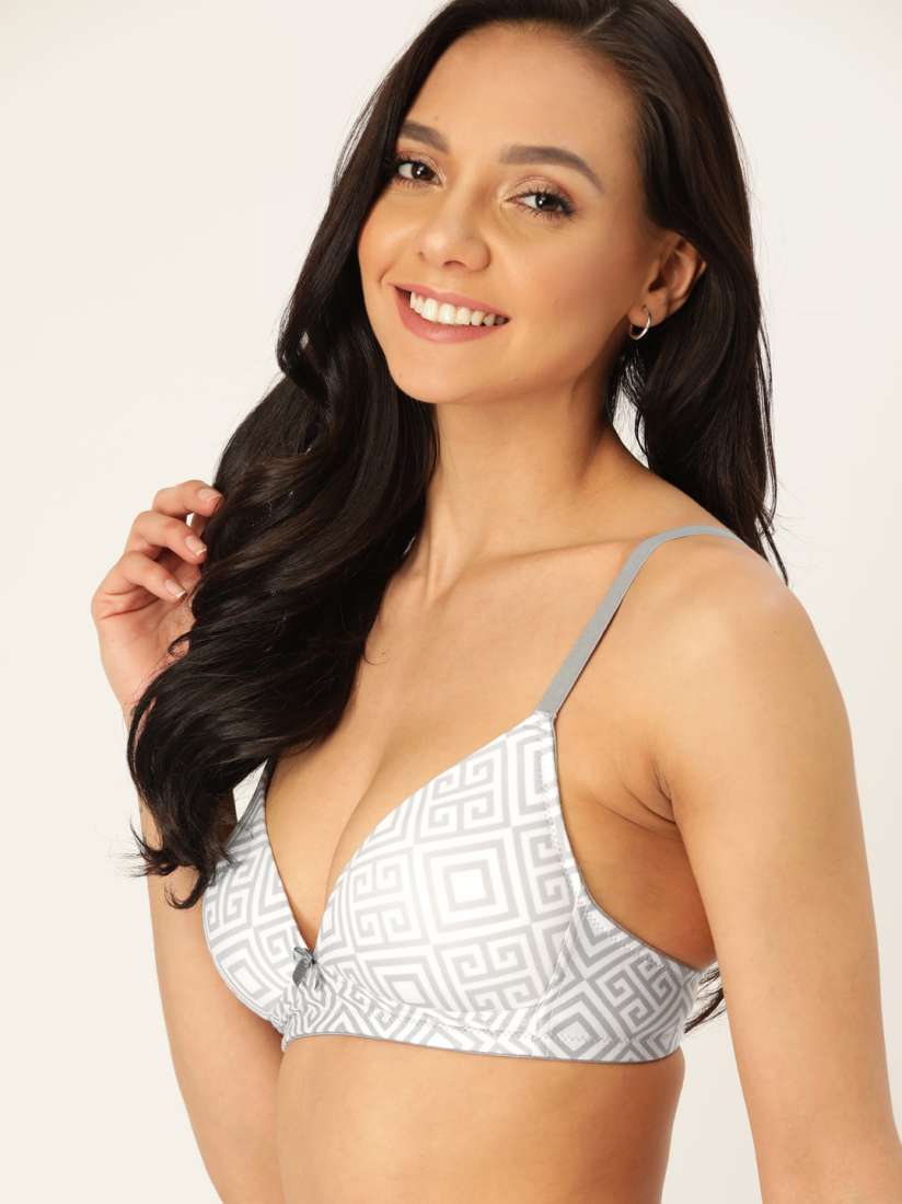 Buy DressBerry White Grey Printed Non Wired Lightly Padded Everyday Bra Bra for Women 13178280 Myntra