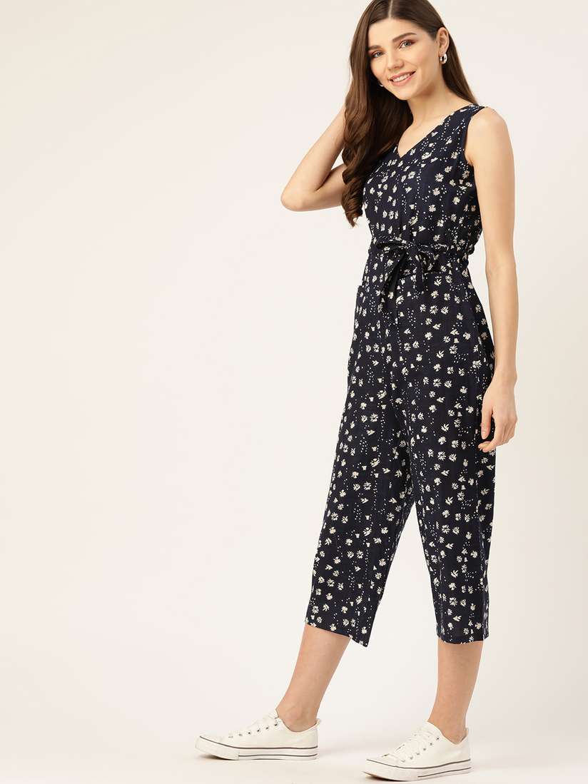 Buy DressBerry Women Navy Blue Off-White Printed Basic Cropped